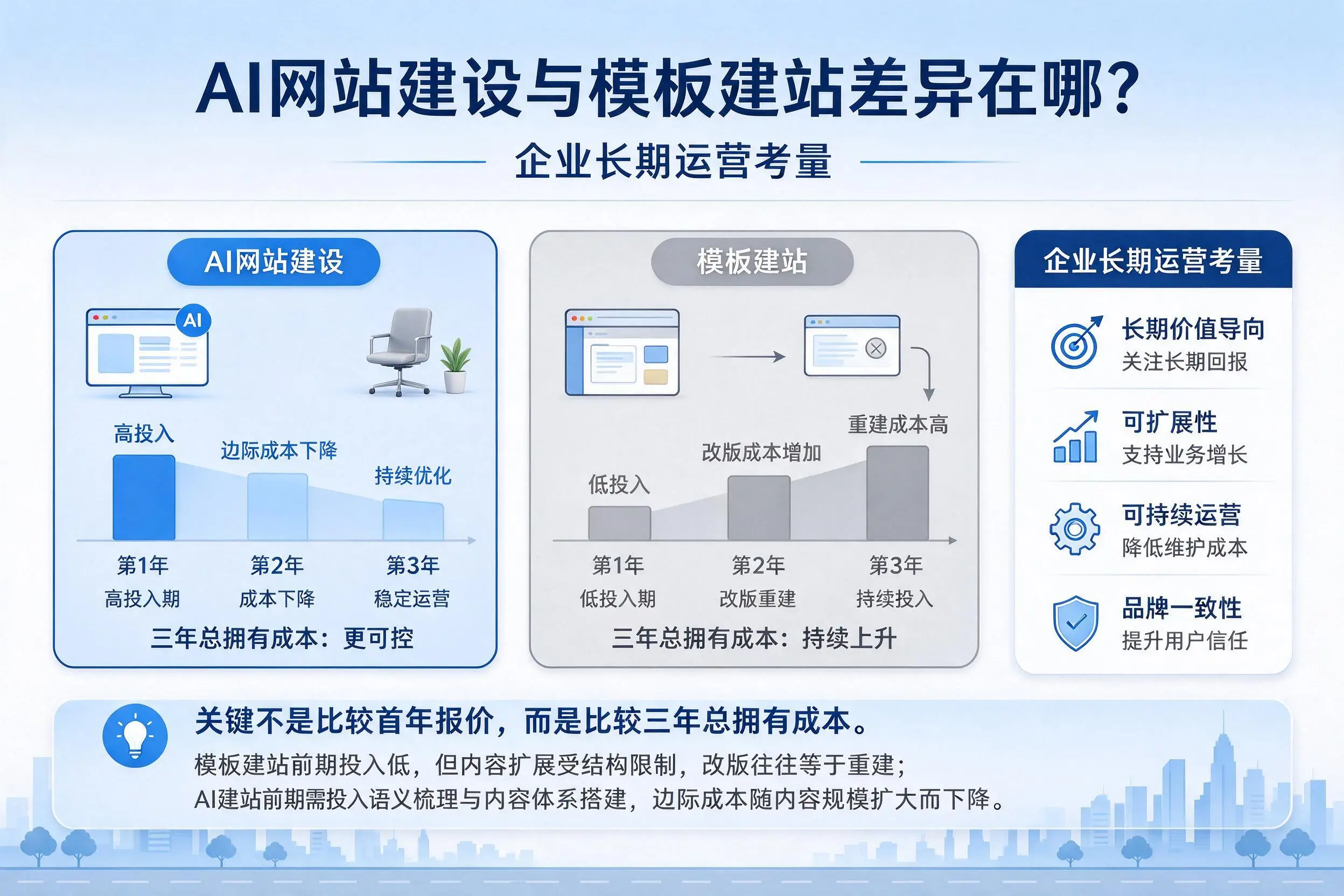AI网站建设与模板建站差异在哪?三亚企业长期运营考量