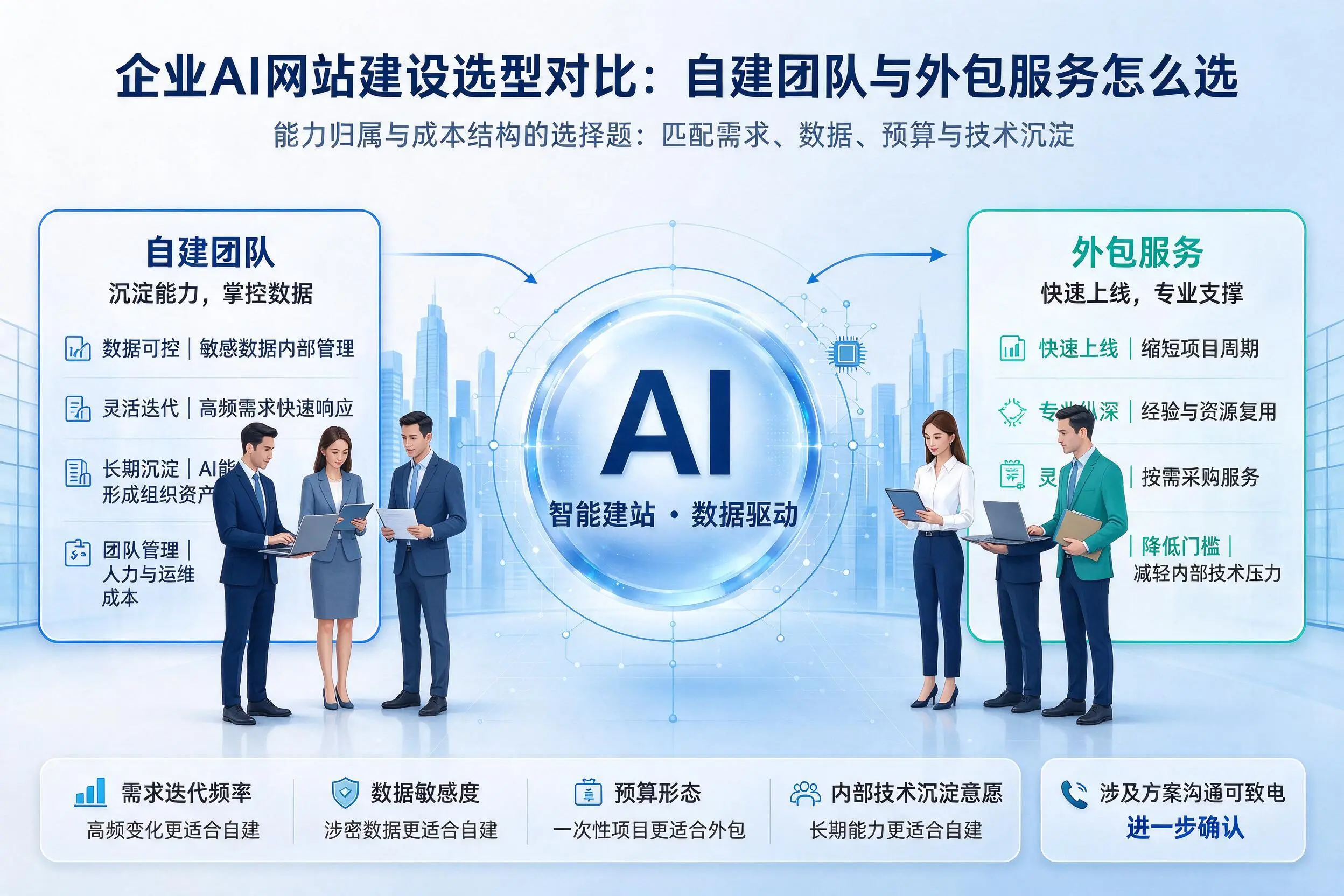 三亚企业AI网站建设选型对比：自建团队与外包服务怎么选