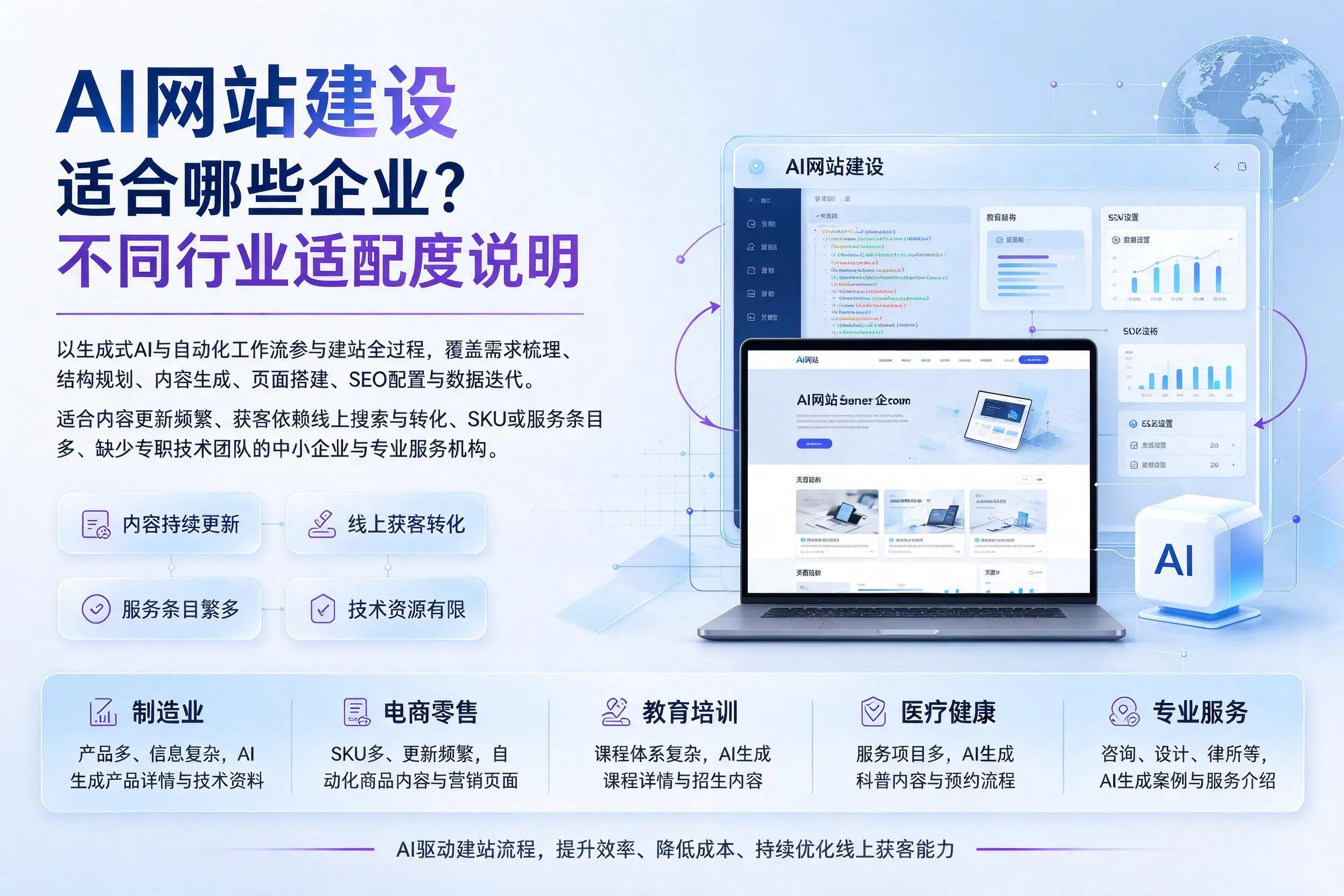 AI网站建设适合哪些企业?三亚不同行业适配度说明
